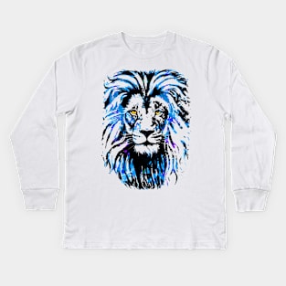 Blue Lion Head - Lion Colourful by Tigazprint Kids Long Sleeve T-Shirt